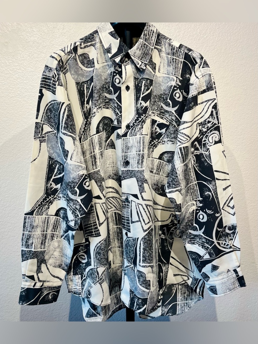 Vintage Sent Arser Black and White Abstract Print Shirt - Size L (Men’s)